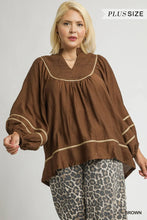 Load image into Gallery viewer, Curvy Brown Boho Peasant Top