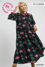 Load image into Gallery viewer, Curvy Black Floral Midi Dress