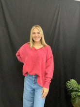 Load image into Gallery viewer, Red Washed VNeck Sweatshirt
