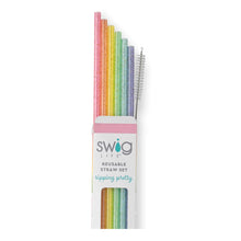 Load image into Gallery viewer, Glitter Rainbow Reusable Straw Set