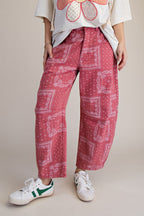 Pale Red Barrel Bandanna Print Pant