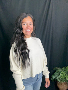 Cream Ribbed Cropped Waffle Top