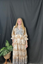 Load image into Gallery viewer, Taupe V-neck Puff Sleeve Dress
