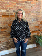 Black VNeck Polka Dot Blouse