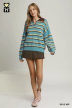 Blue Striped Collared Pullover