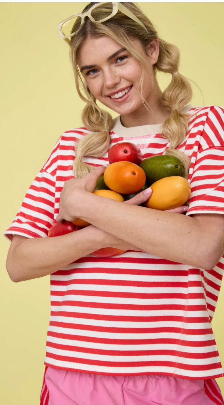 Red STRIPE COLORBLOCK DETAIL SHORT SLEEVE KNIT T-SHIRT