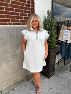 Heather White Flutter Sleeve Dress