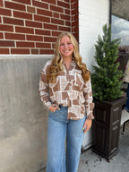 Mocha Abstract Collared Top
