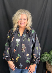 Curvy Floral Ruffle Neck Blouse