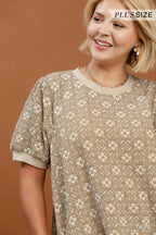 Curvy Taupe Floral Textured Dress