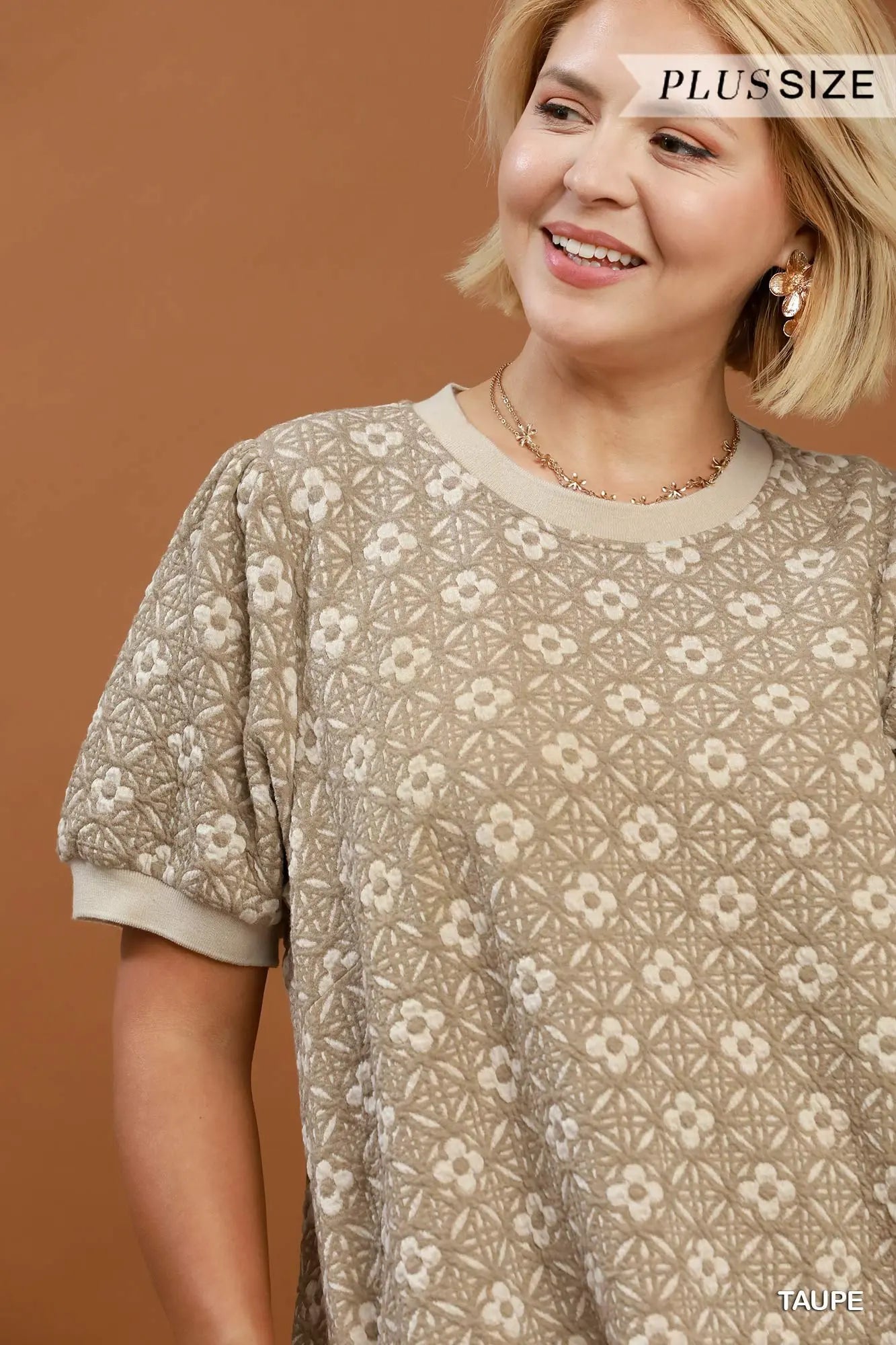 Curvy Taupe Floral Textured Dress