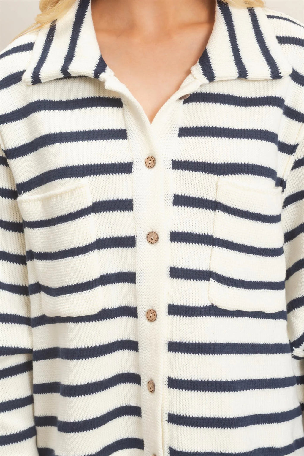Cream/Navy Stripe Cardigan