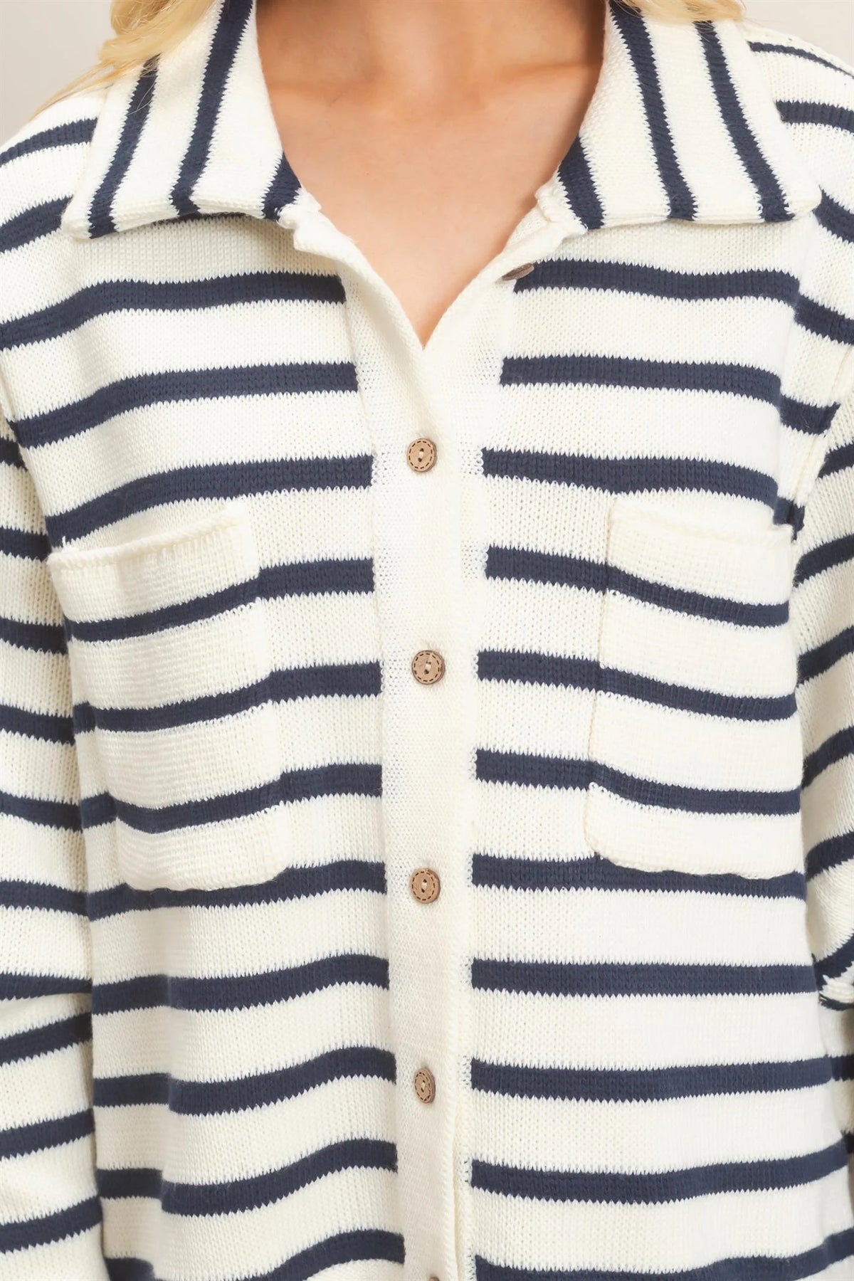 Cream/Navy Stripe Cardigan
