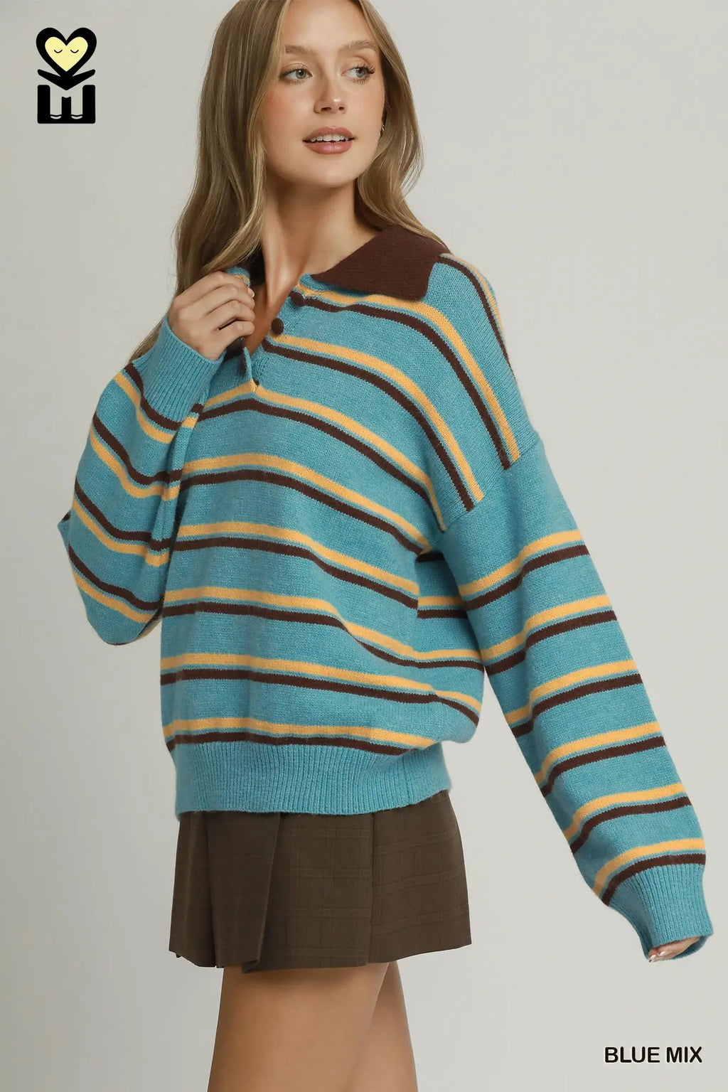 Blue Striped Collared Pullover