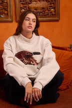 Grey Mallard Embroidered Mock-Neck
