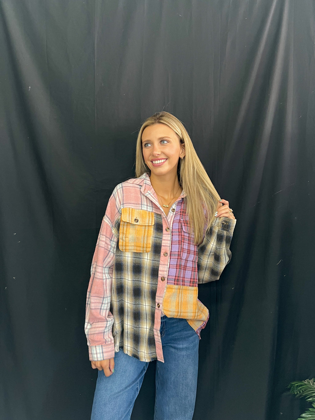 Rose combo flannel top