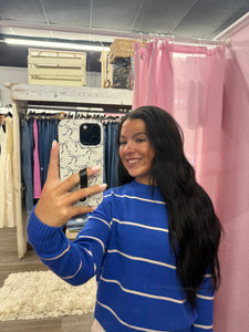 Blue Striped Crew Neck Sweater