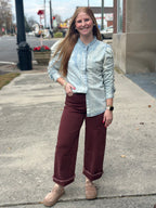 Button Down Denim Blouse Top