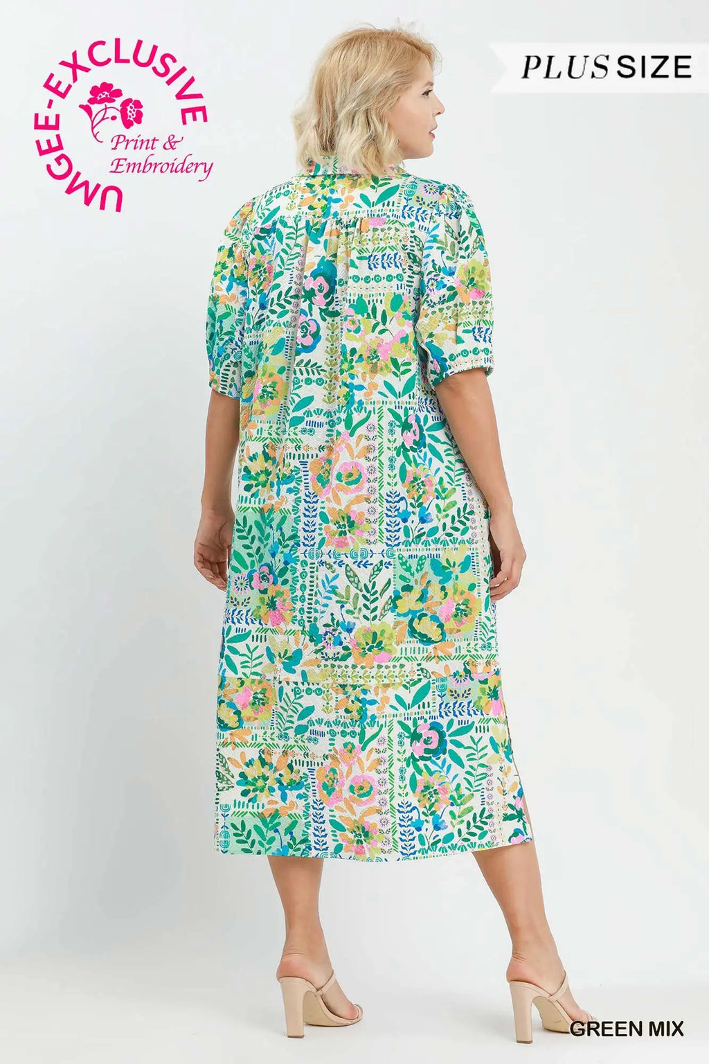 Curvy Green Floral Print Dress