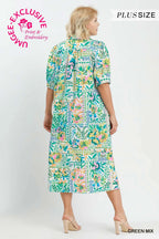 Curvy Green Floral Print Dress
