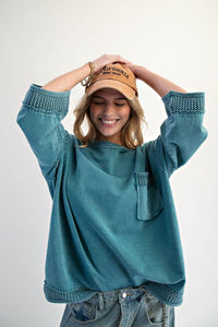 Teal Mineral Washed Pullover