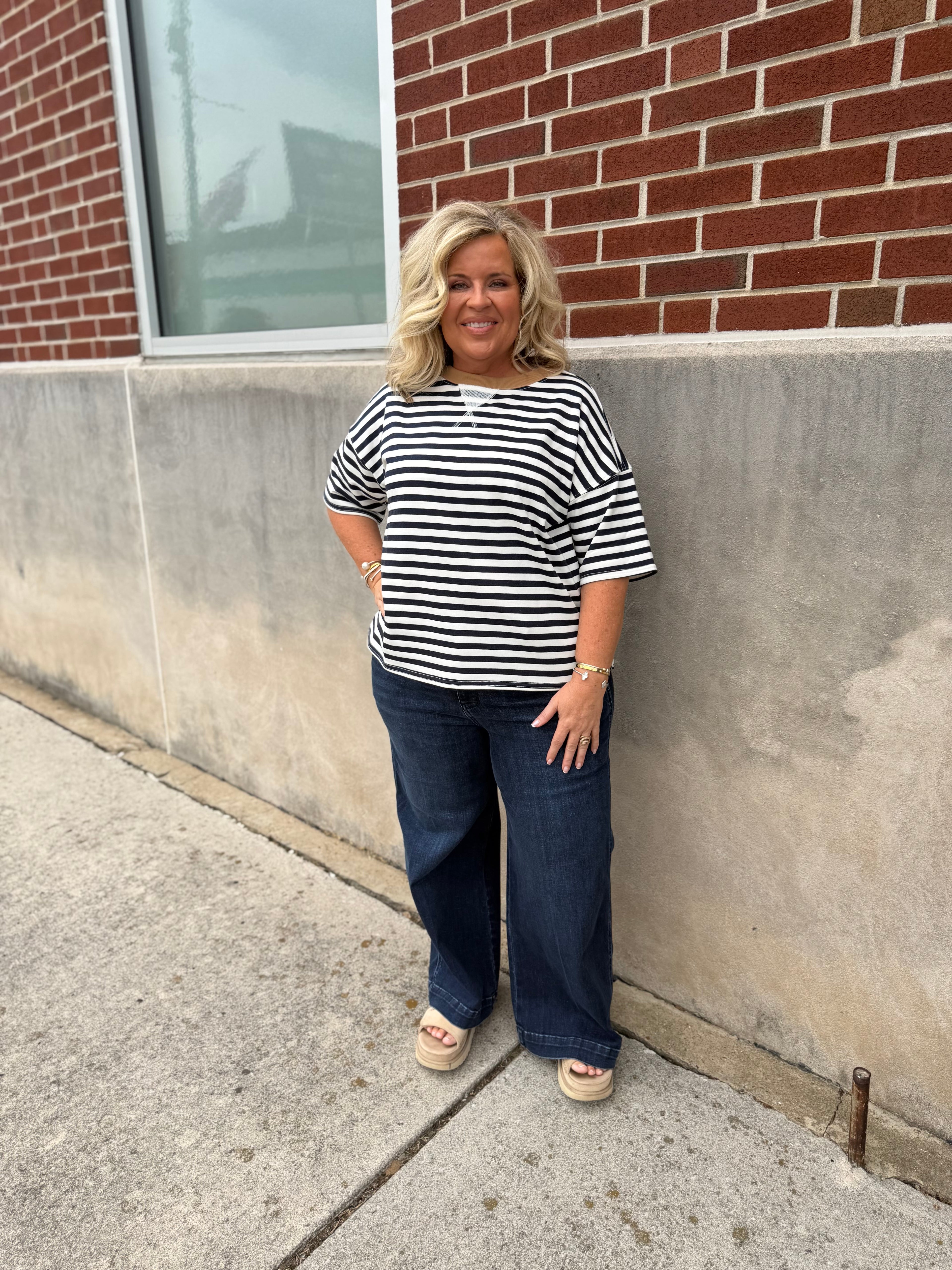 Navy STRIPE COLORBLOCK DETAIL SHORT SLEEVE KNIT T-SHIRT