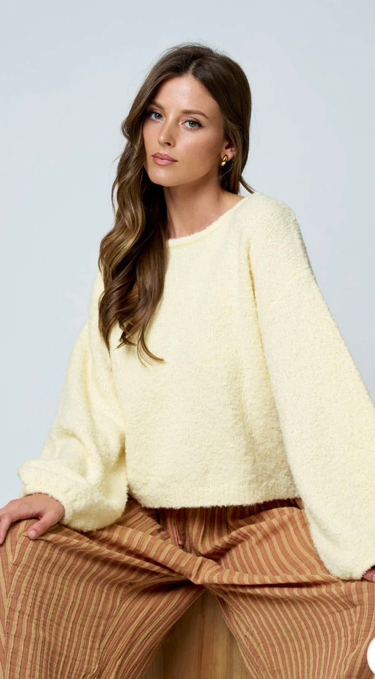 Yellow Long Sleeve Fuzzy Knit Sweater