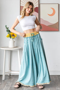 Jade Blue Wide Leg Cotton Pant