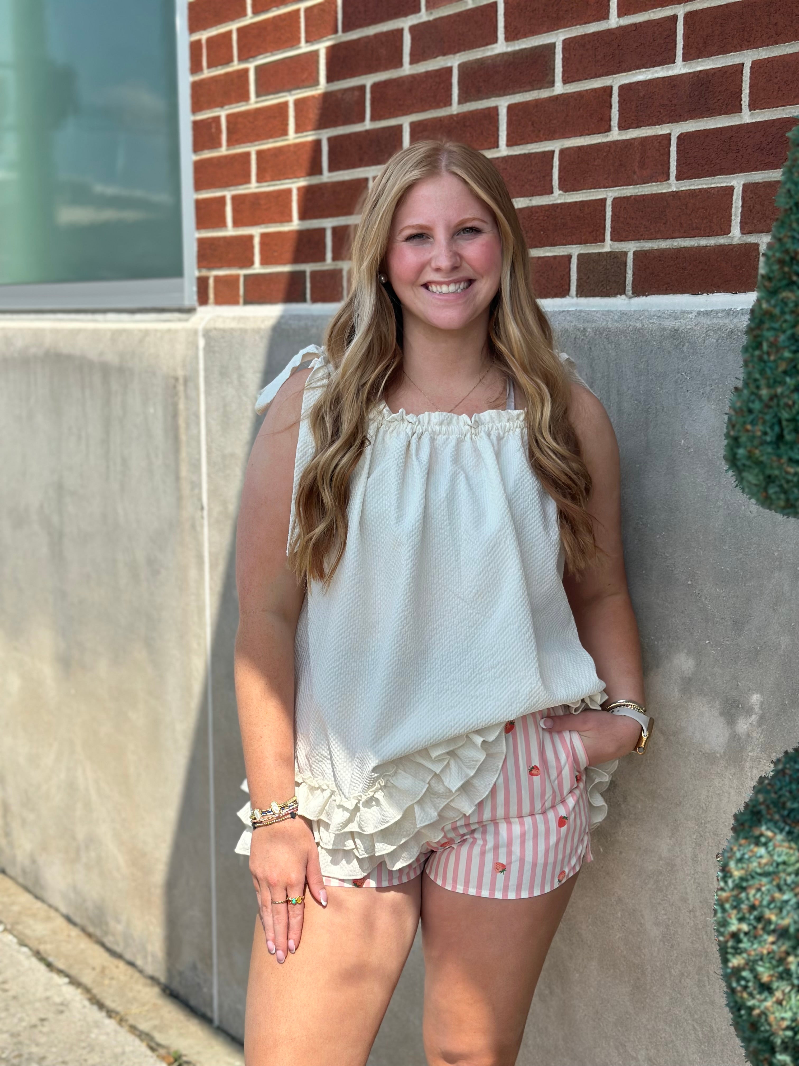 Ivory Tie Shoulder Ruffle Tunic