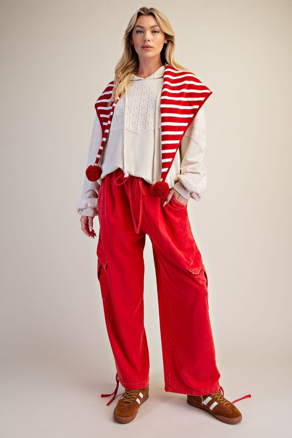 Red Washed Cargo Pants