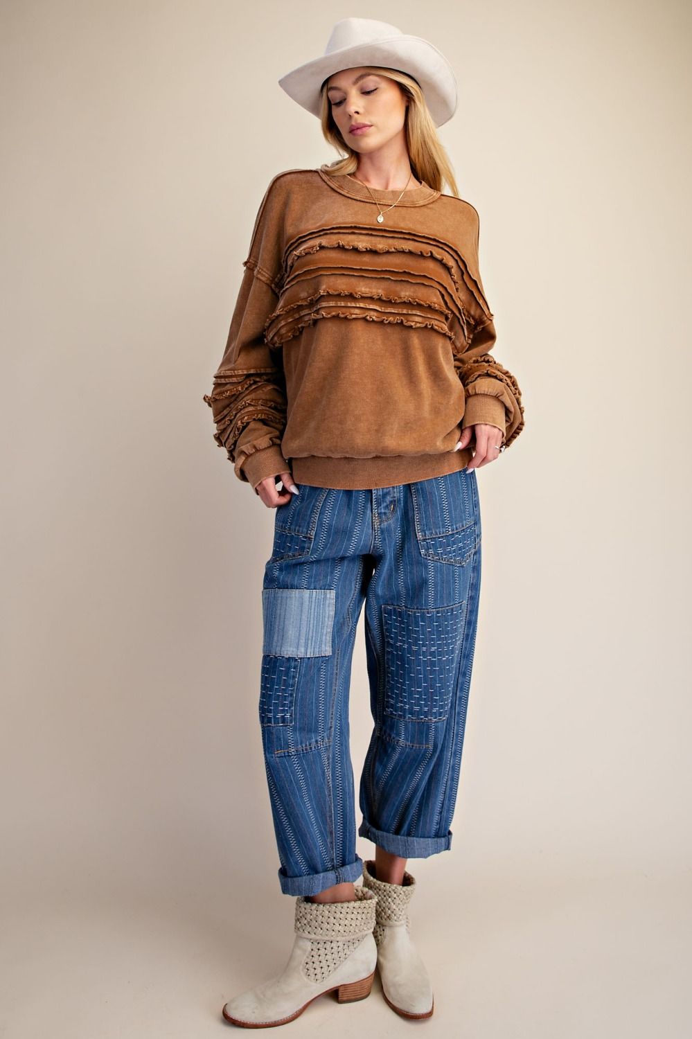 Chocolate Brown Ruffle Pullover