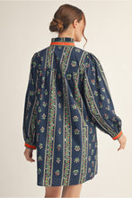 Load image into Gallery viewer, Navy Floral Standing Ruffle Neckline Dress
