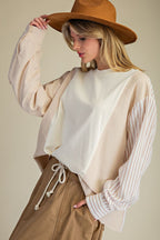 Khaki Striped CrewNeck Top