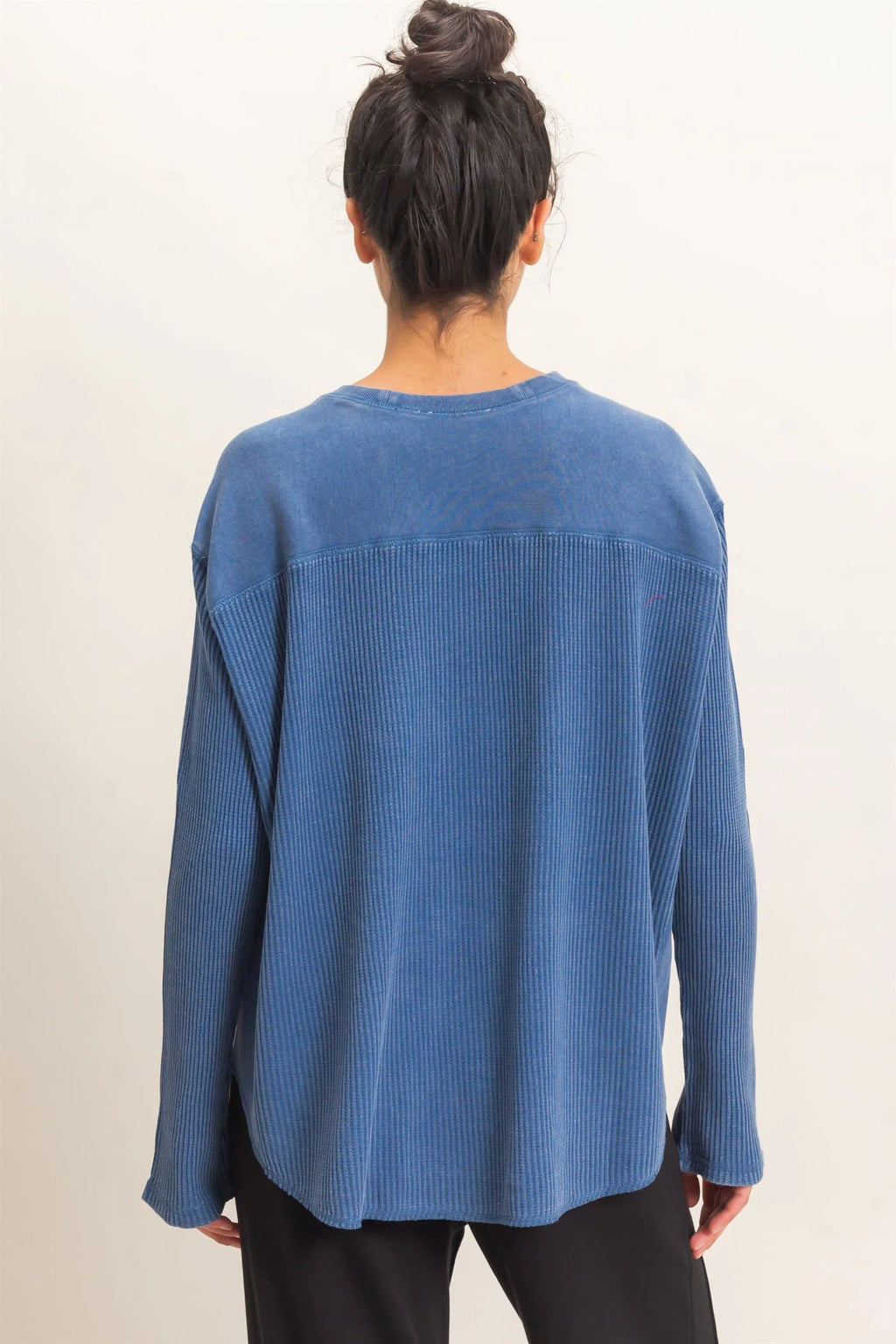Navy Waffle Oversized Top