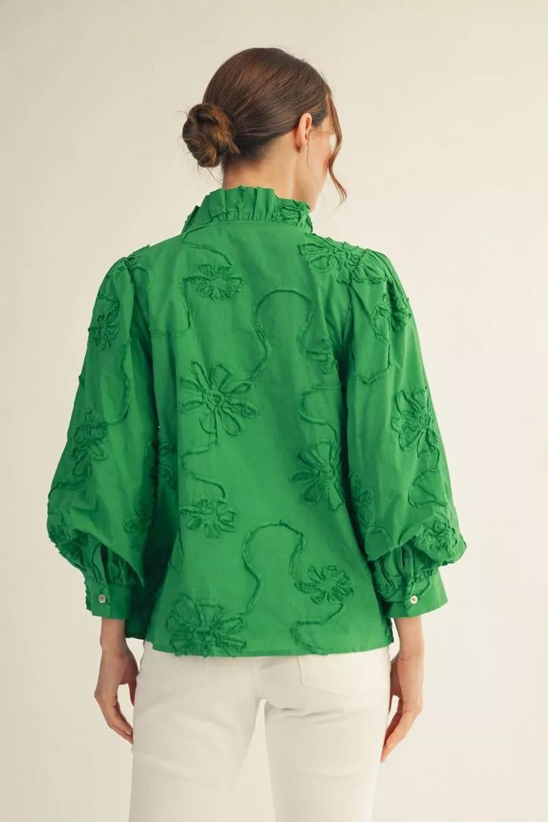 Kelly Green 3D Floral Top