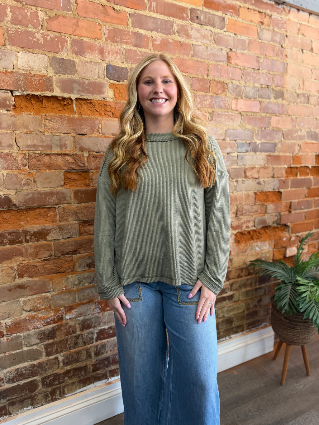 Light Olive Ribbed Knit Top