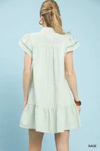 Sage Pinstripe Ruffle Hem Tunic Dress