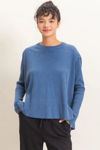 Navy Waffle Oversized Top