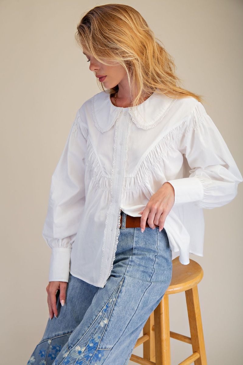 Button Down White Poplin Top