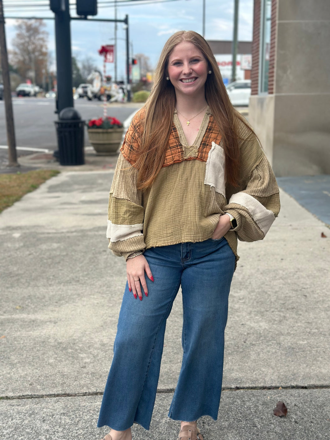 Beige/Taupe Mixed Fabric Top