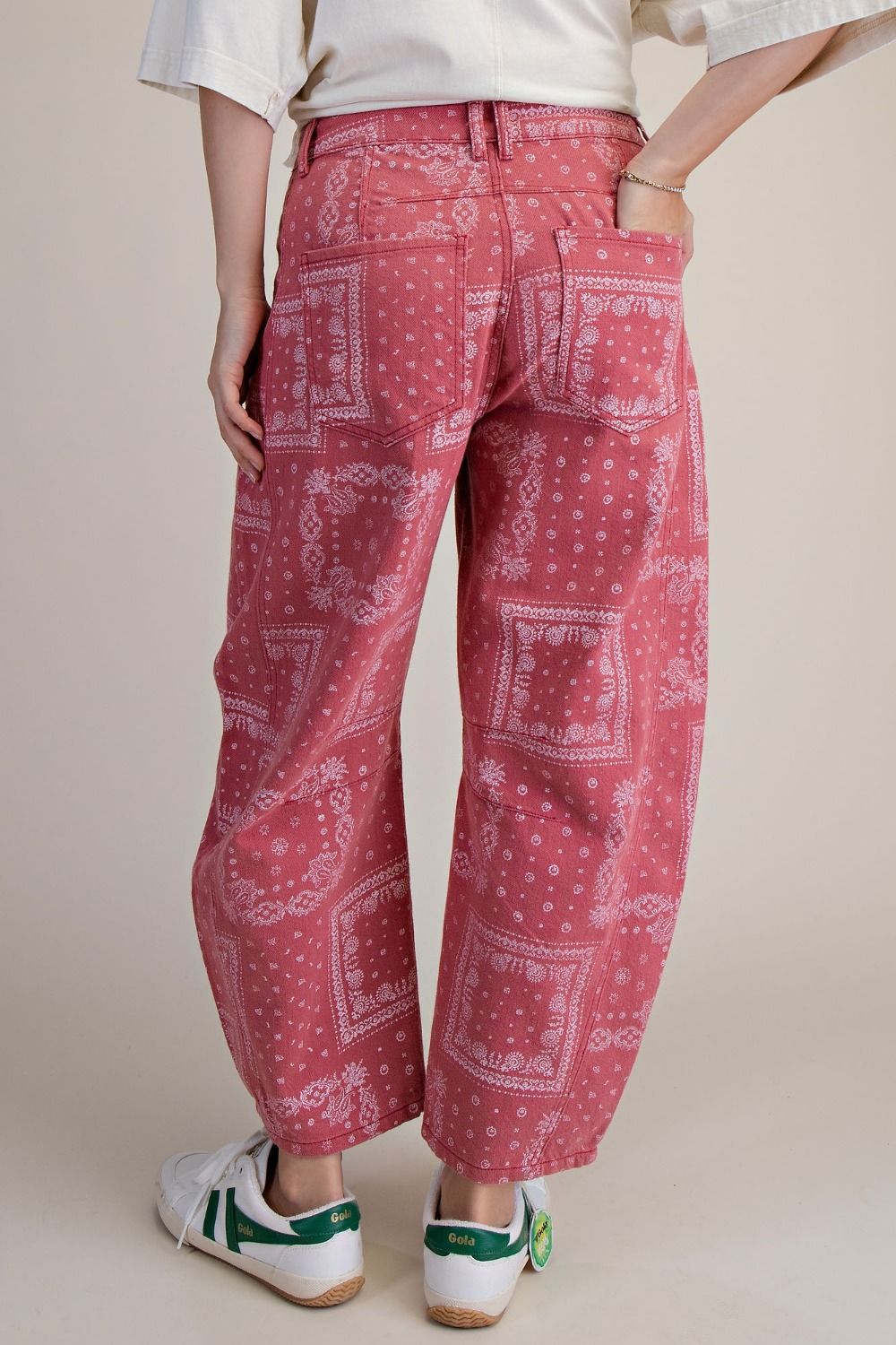 Pale Red Barrel Bandanna Print Pant