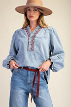 Denim Balloon Sleeve Top