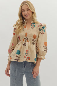 Cream Botanical Print Top