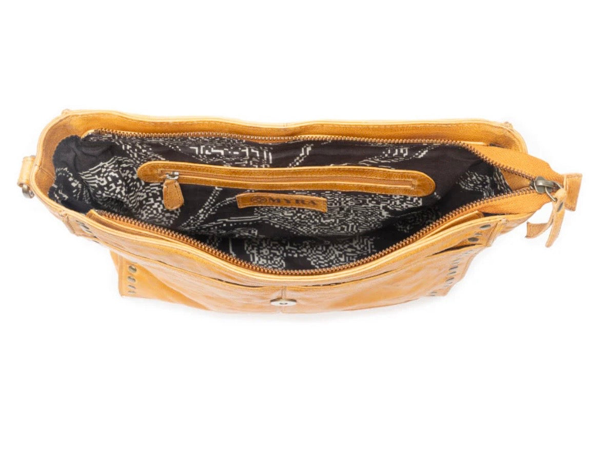 Myra Western Rune Leather Crossbody Bag In Orange