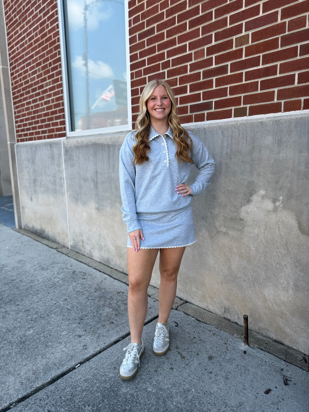 Heather Grey Crochet Accent Skort Set