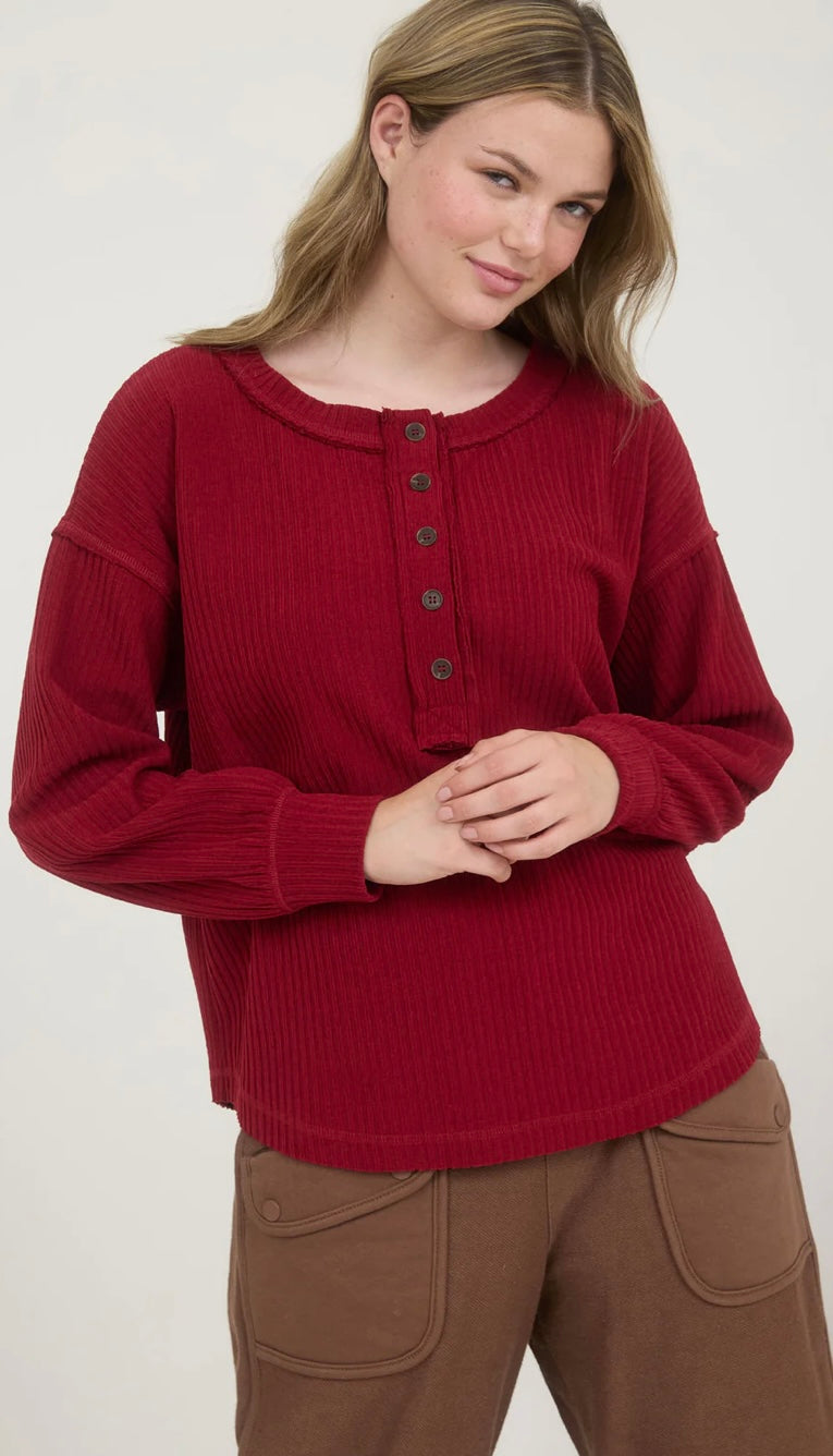 Deep Red Ribbed Henley
