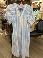 Blue and Tan Striped Vertical Midi Dress