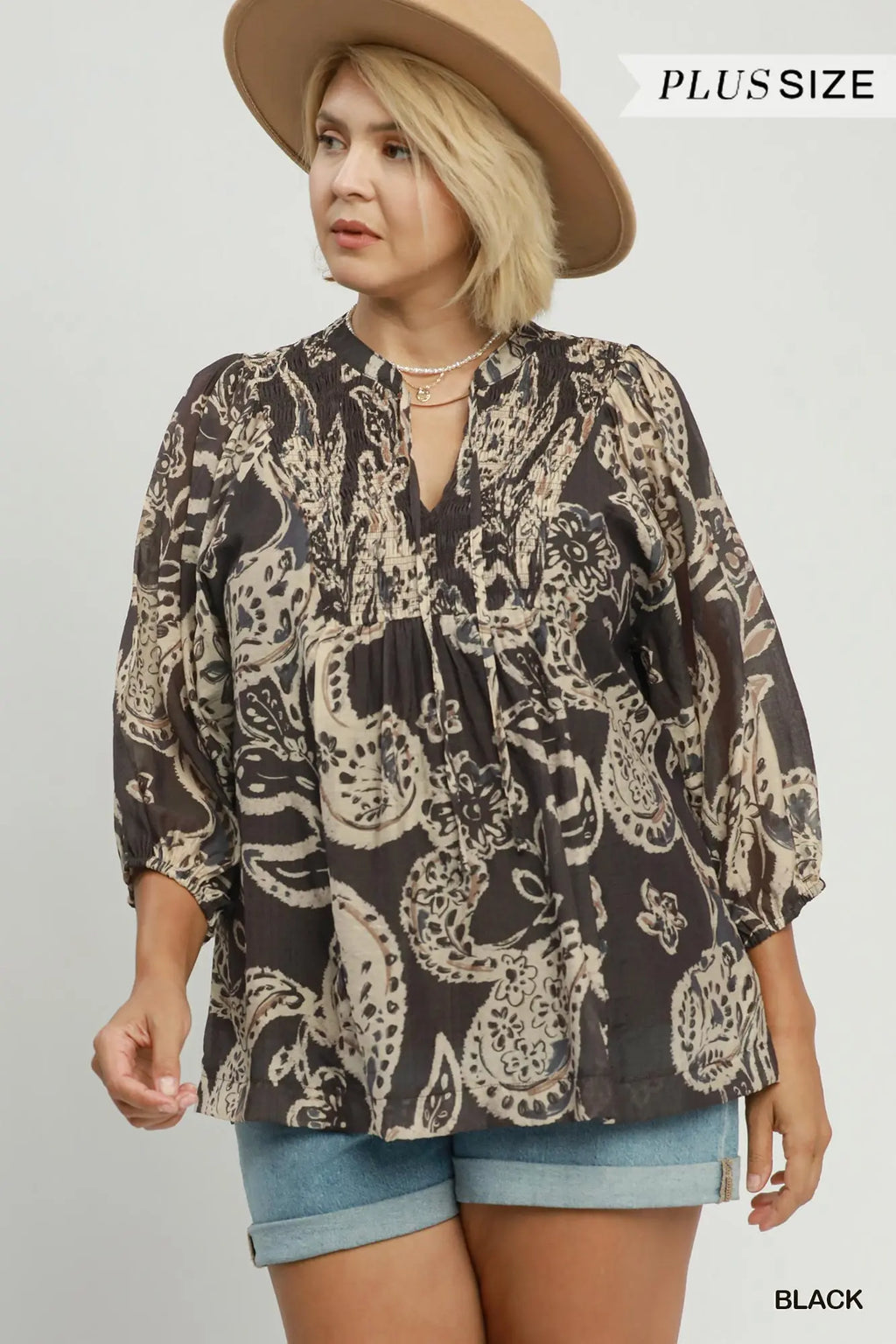 Curvy Black Paisley Print Top