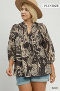 Curvy Black Paisley Print Top