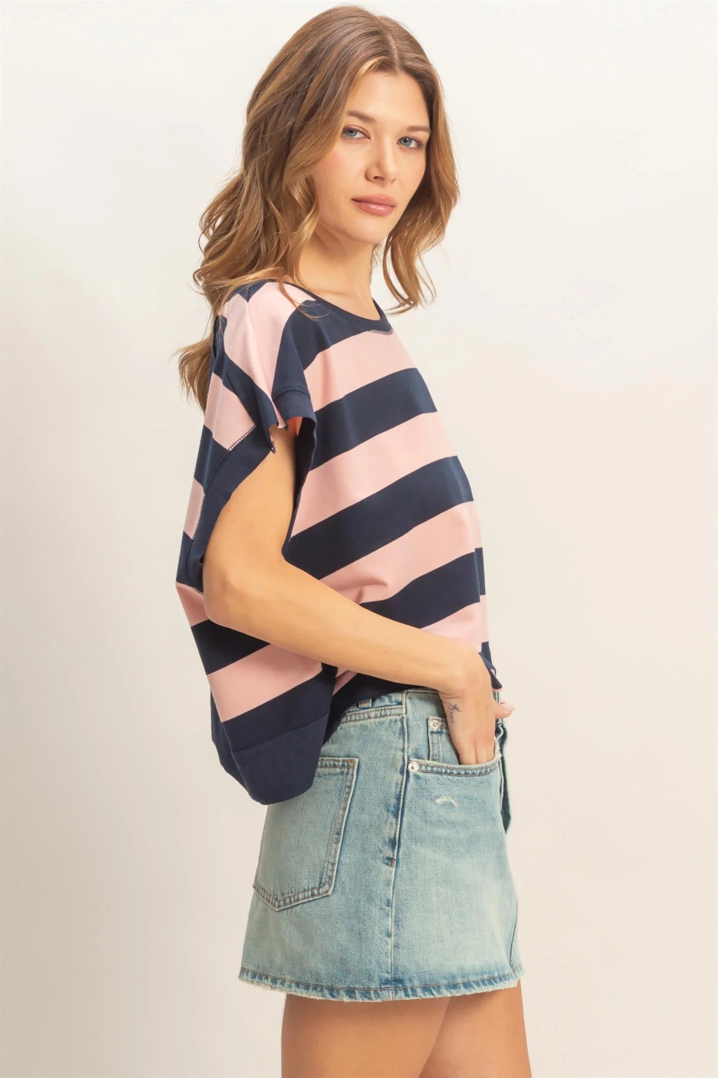 Blush/Navy Boxy Top